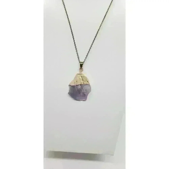 Genuine Amethyst Crystal Polished & Dipped In 14 Kt. Gold Pendant Necklace - Picture 3 of 13